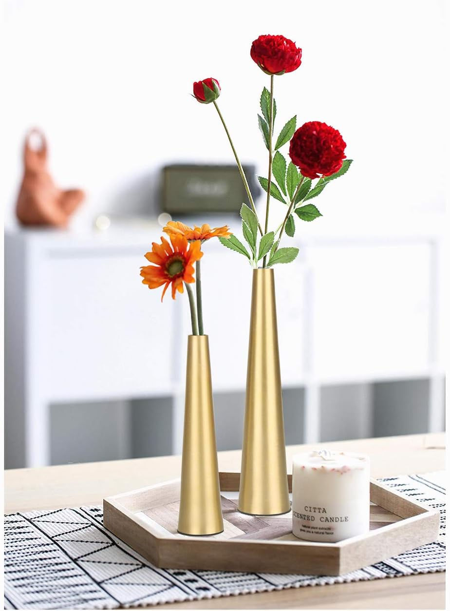 Thumbnail: Vixdonos 10.5/8.5 inch Gold Metal Vase Small Flower Vase Set of 2 Taper Vase fo
