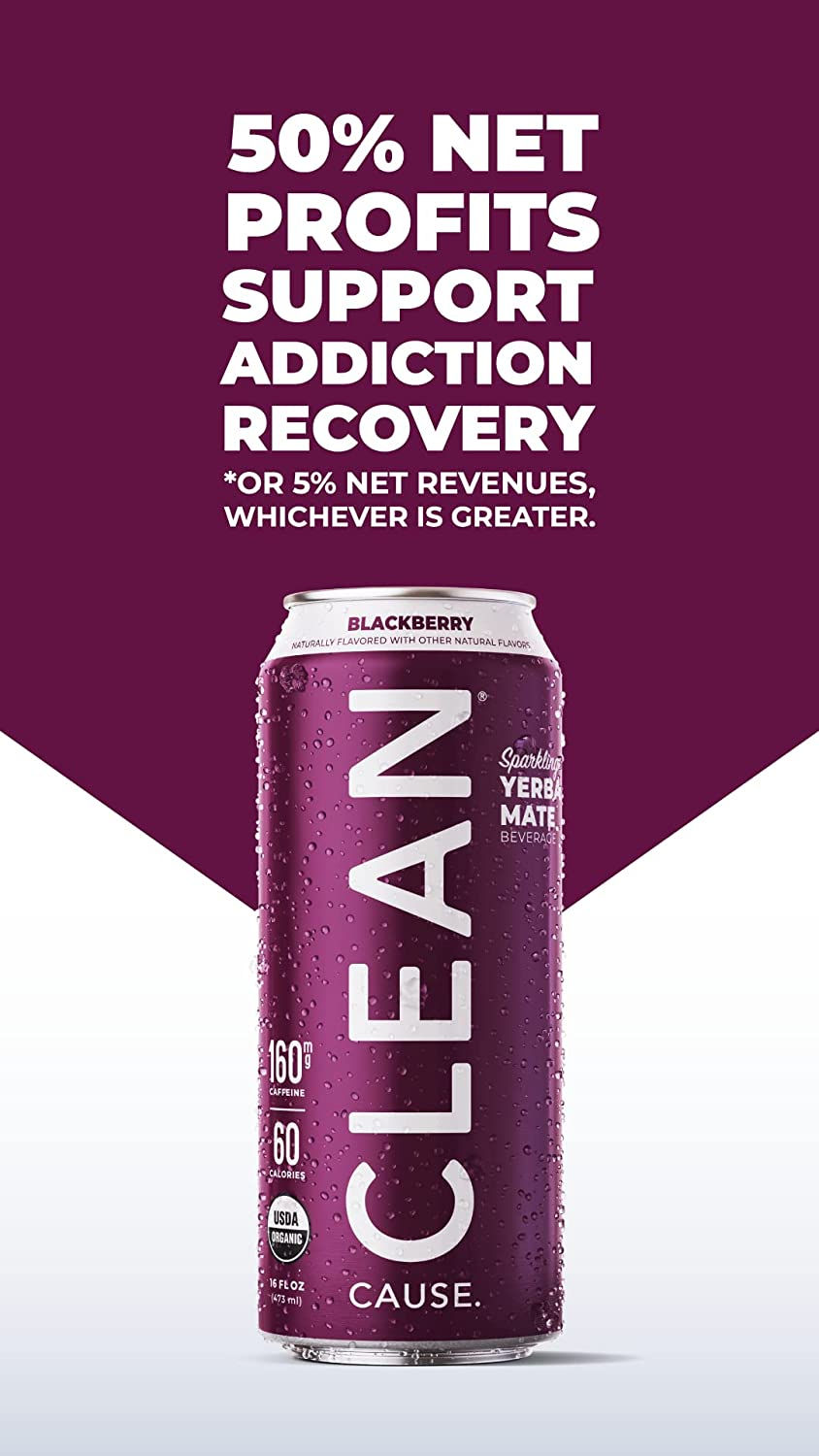 Thumbnail: CLEAN Cause Low Calorie Blackberry USDA Organic Sparkling Yerba Mate Tea (16oz 
