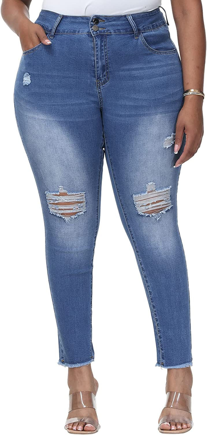 Thumbnail: ALLEGRACE Plus Size Jeans for Women High Waisted Stretch Ripped Casual Distress