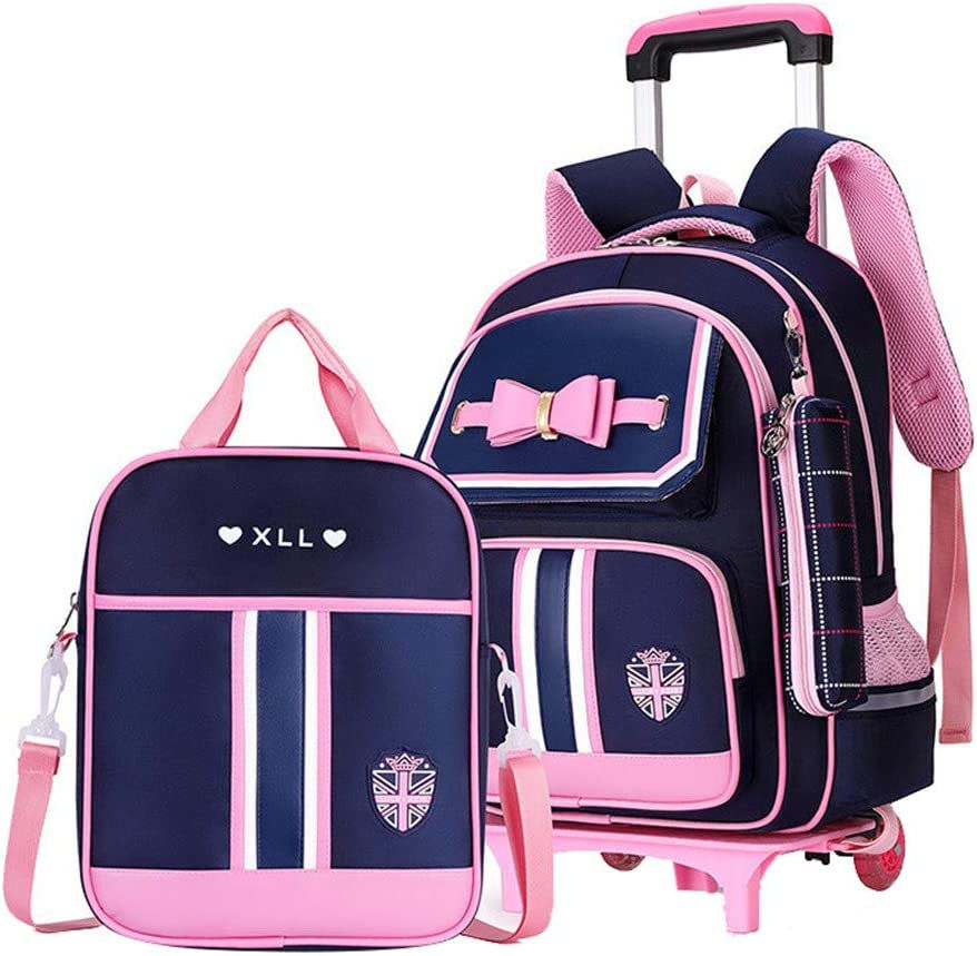 Thumbnail: Rolling Backpack for Girls Bowknot Princess Wheeled Trolley School Bags Travel 