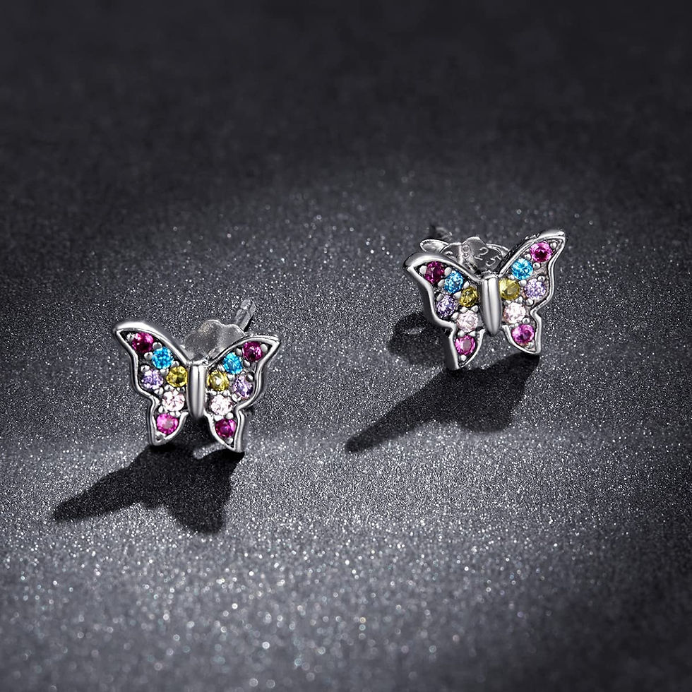Thumbnail: S925 Sterling Silver Hypoallergenic Butterfly Stud Earrings for Girls Kids Teen
