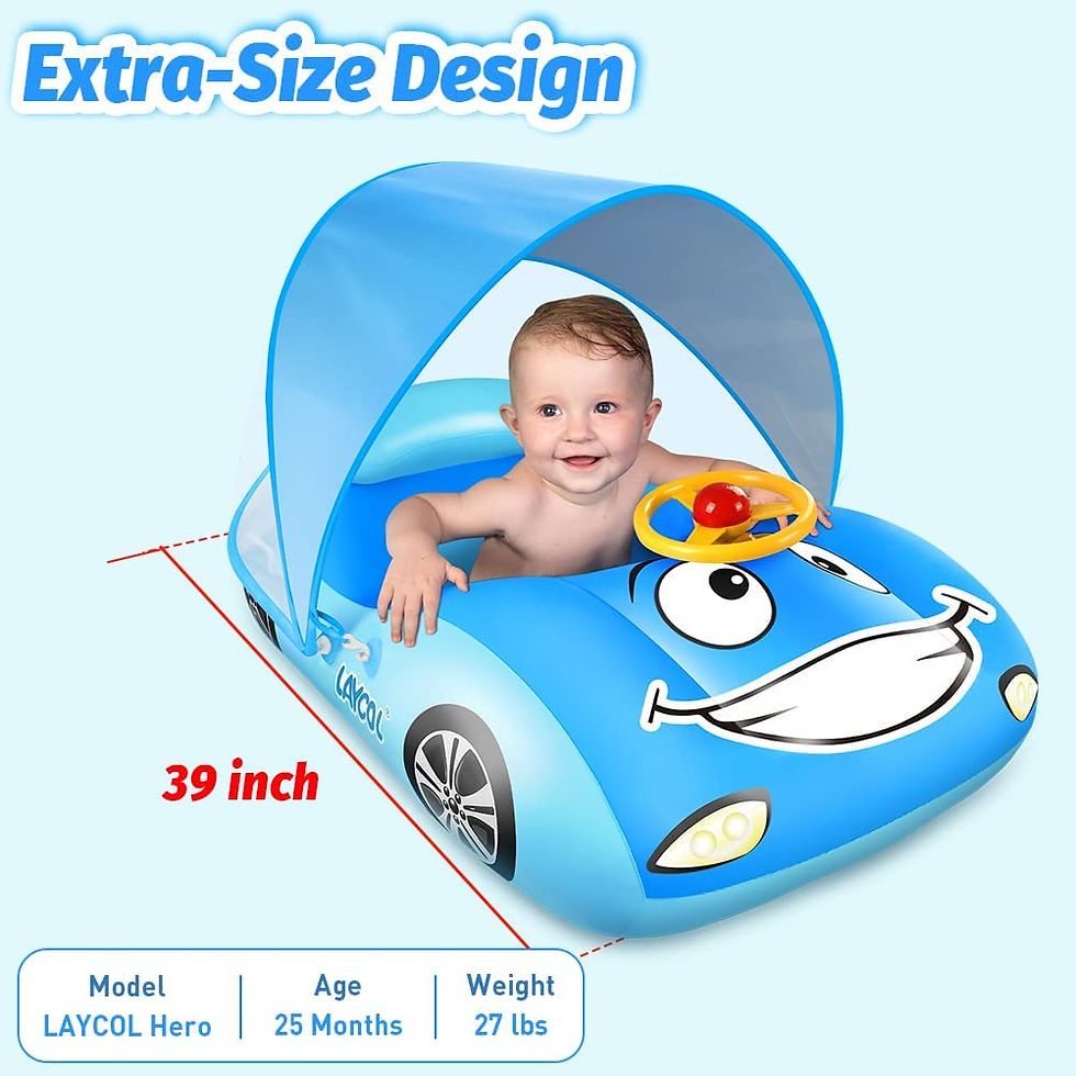 Thumbnail: LAYCOL Baby Pool Float with UPF50+ Adjustable Canopy，Car Shaped Baby Swimming