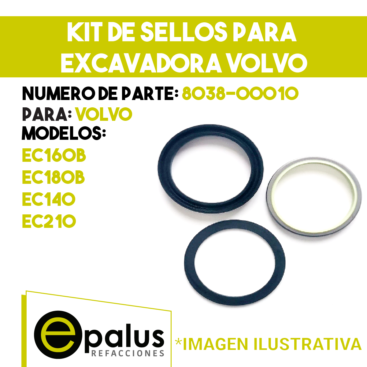 KIT DE SELLOS PARA EXCAVADORA VOLVO - PARTE: 8038-00010