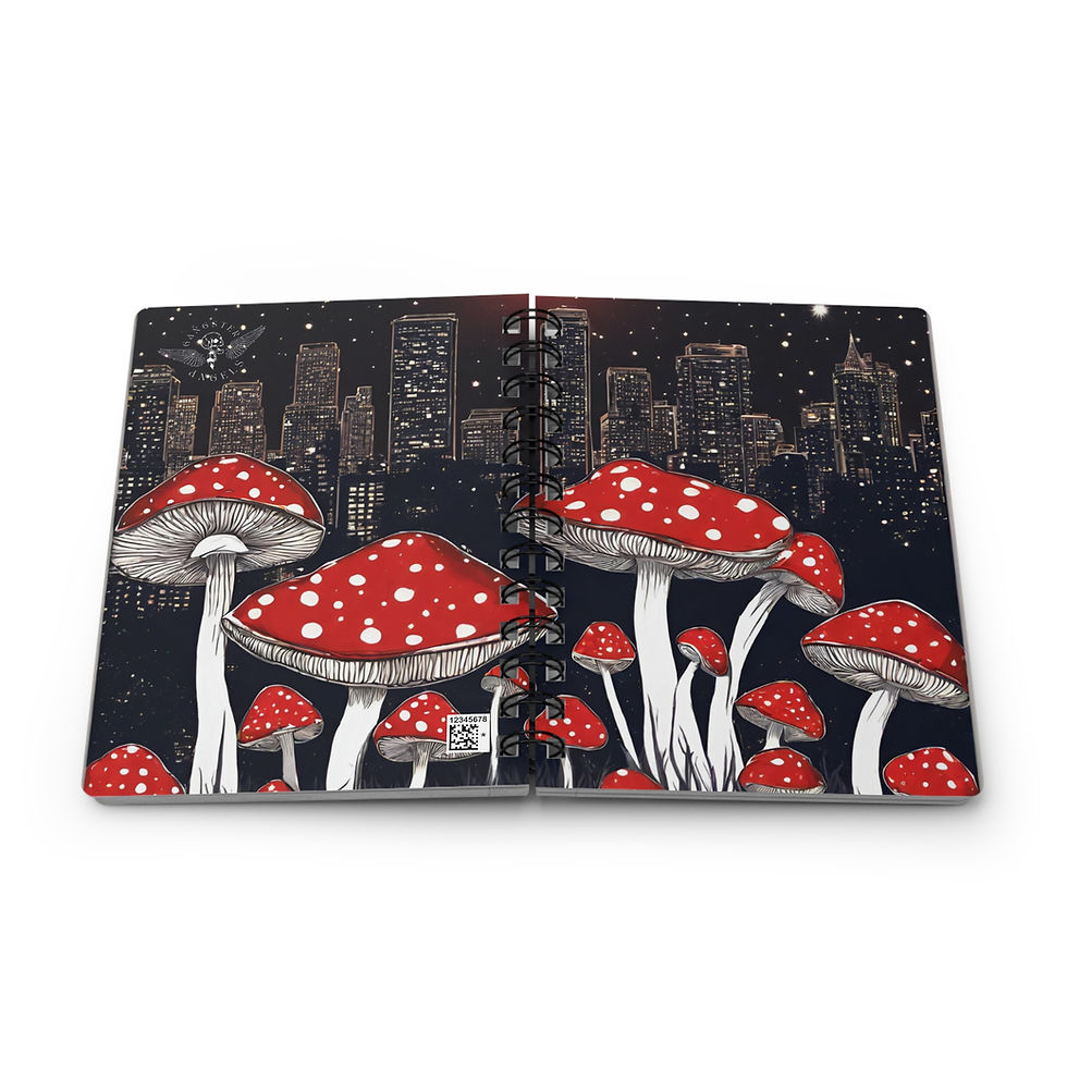 Thumbnail: Magic Mushroom over Night city line Spiral Bound Journal