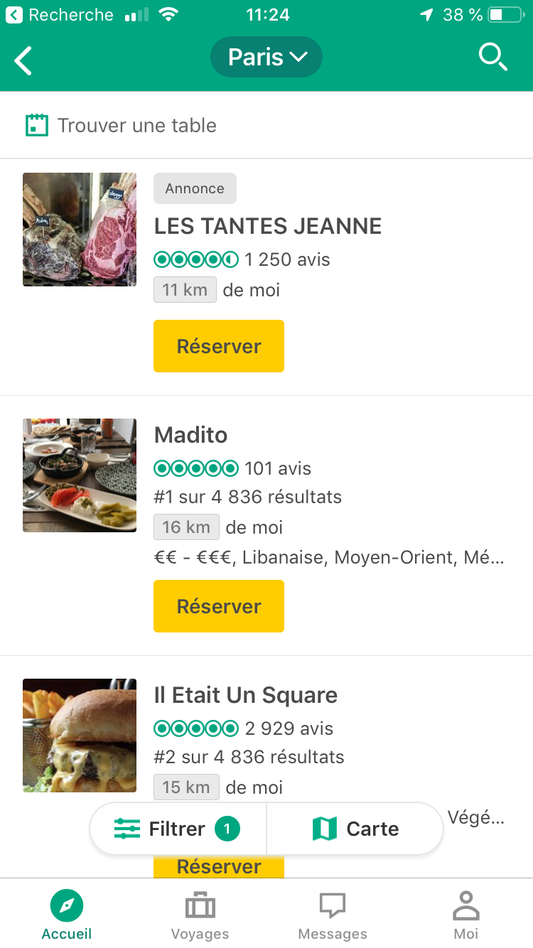 Tripadvisor vous affiche la liste des restaurants