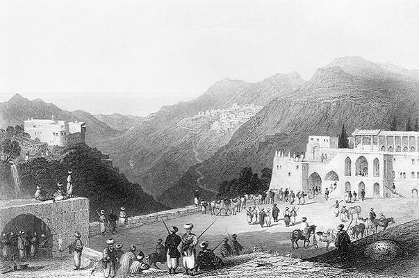 A 17th-century engraving of Beteddein Palace, residence of the chiefs of the Druzes,in Leb