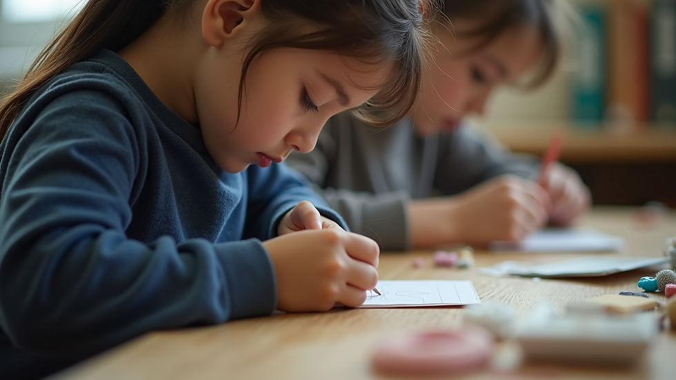 Close-up view of a student working on a handicraft project