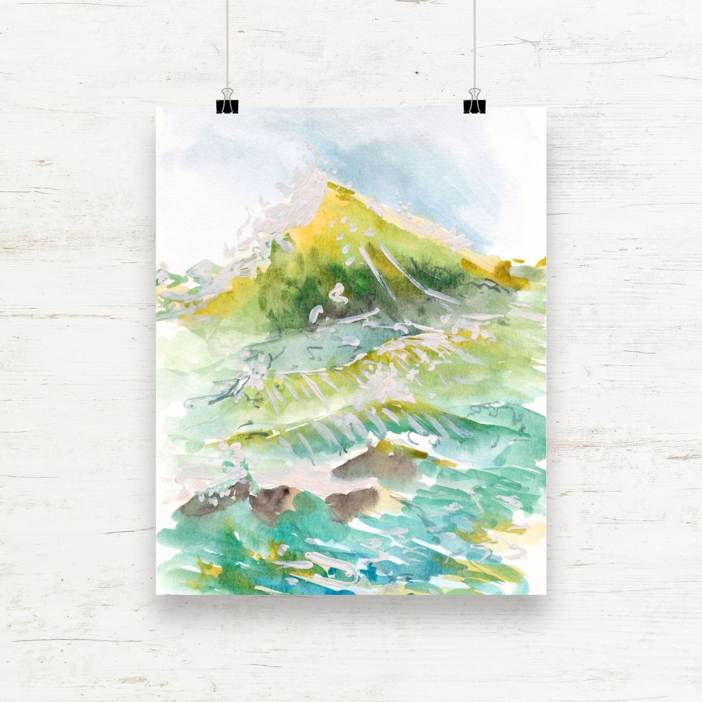 Abstract Beach Waves Watercolor Landscape Print - Living with Curiosity