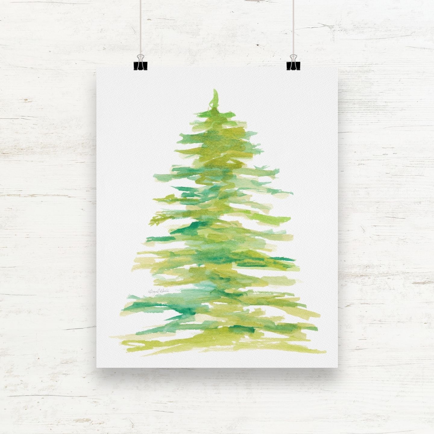 Minimalist Pinetree Watercolor Painting - Living with Curiosity