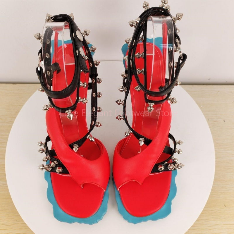 Thumbnail: Patchwork Rivets Flower Sole Stiletto Sandal