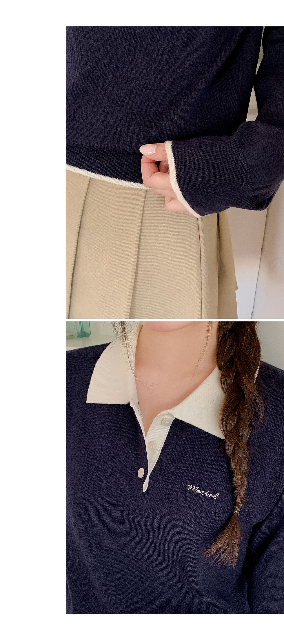 Thumbnail: Meriel Lettering Embroidered Contrast Collar Knit 🧶✨