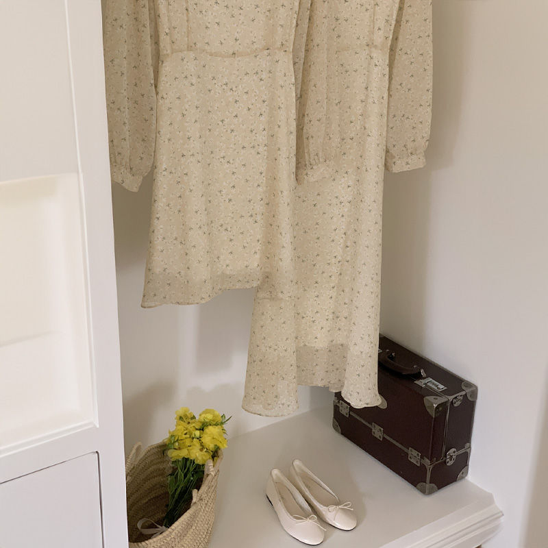 Thumbnail: (Made in Korea) Flower Chiffon Dress (Mini / Long)