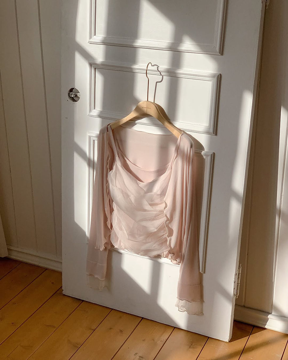 Thumbnail: Elvia Sheer Shirring Wave Cami Cardigan Two-Piece Ser 