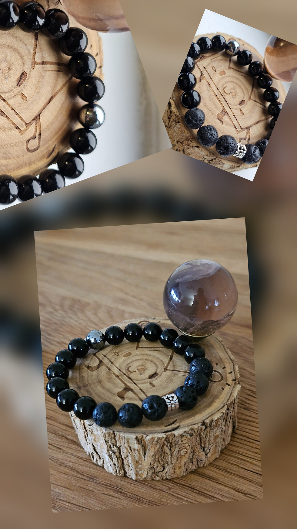 Triple Protection Bracelet with Obsidian, Lava, and Hematite