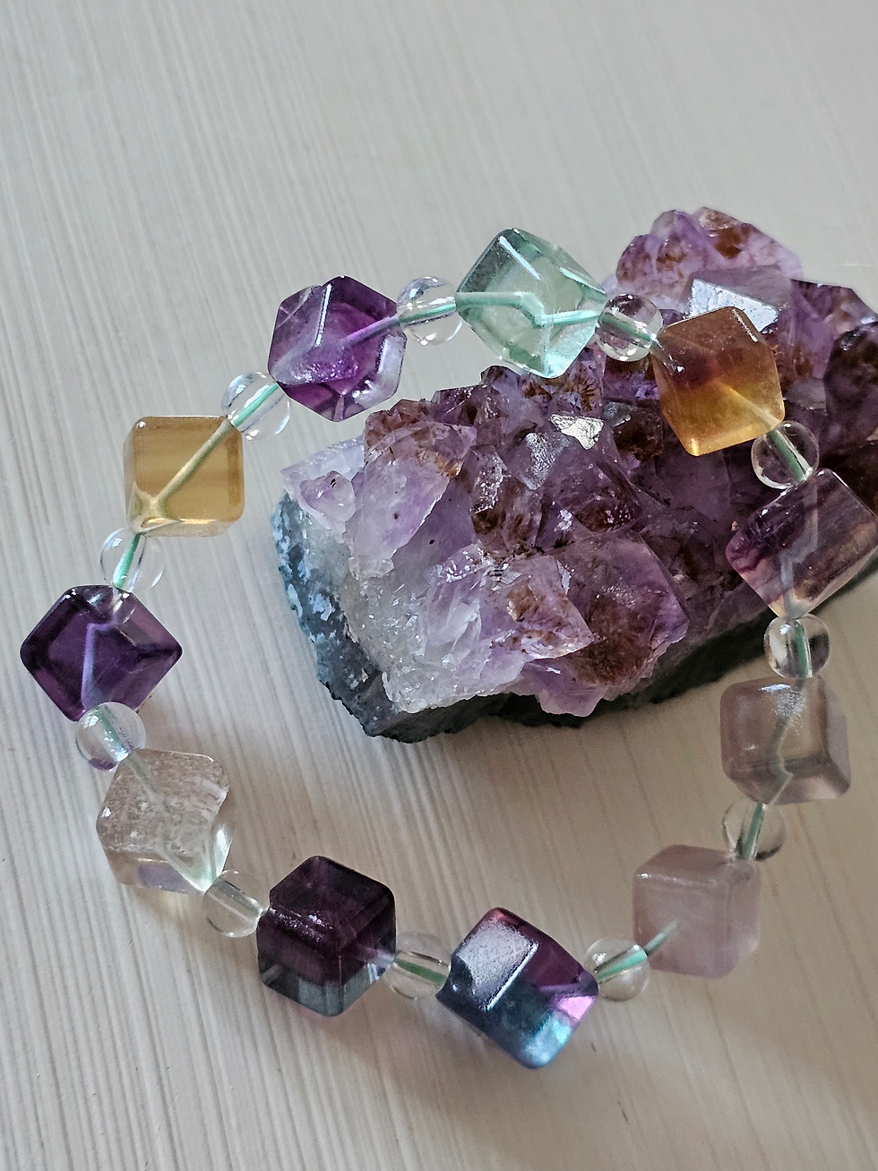 Thumbnail: Handcrafted Geometric Fluorite Cube Bracelet