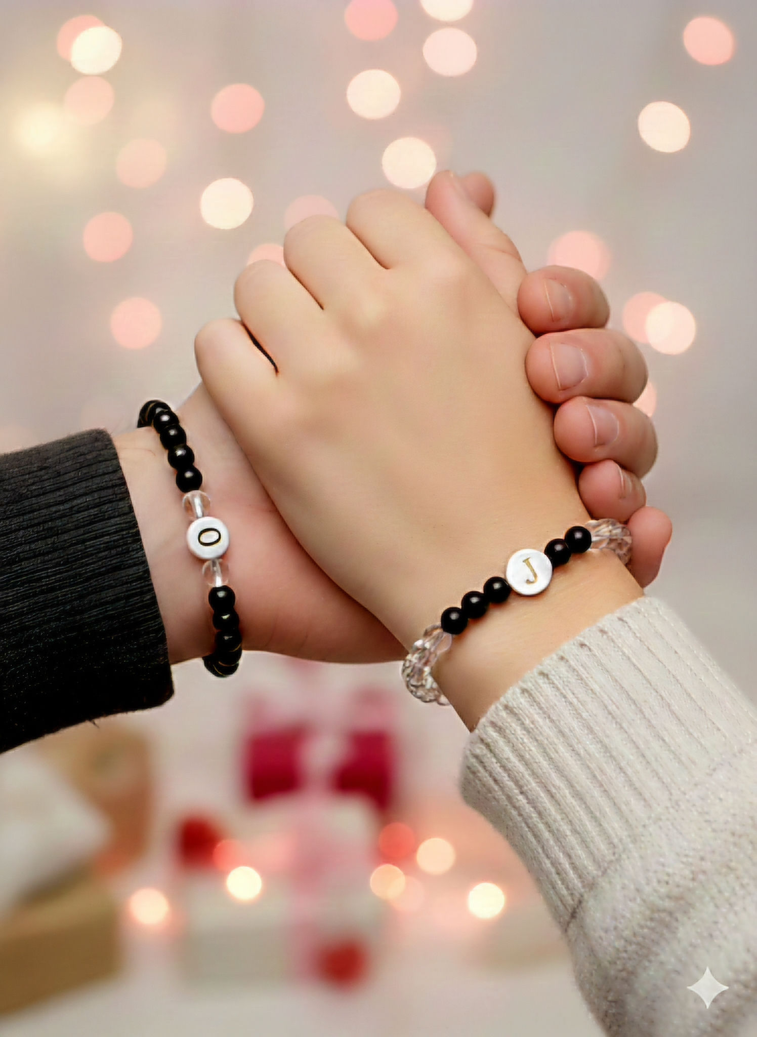 Obsidian And Clear Quartz With Initial Charm Bracelet