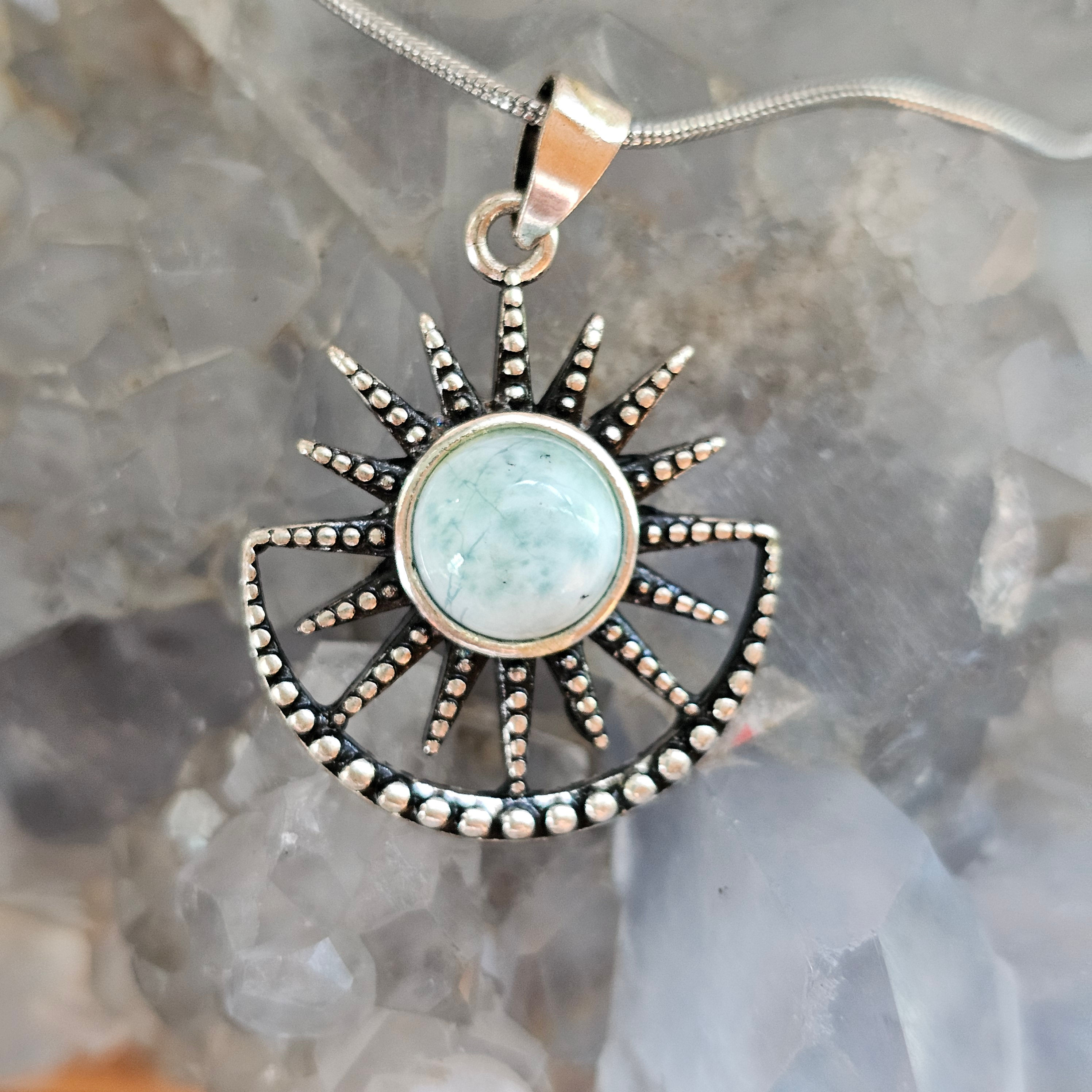 A Stunning Celestite Stone In Hexagram Pendant Necklace