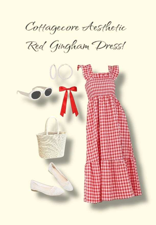 Embracing Timeless Charm: Styling a Red Gingham Pattern Cottage Core Dress with Accessories