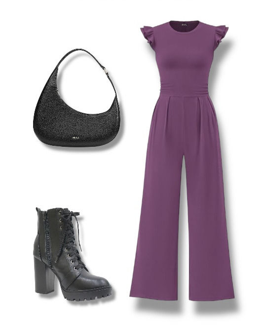 Close-up view of a purple grey summer jumpsuit hanging on a hook