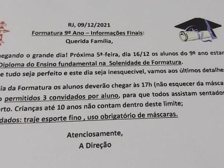 Comunicado sobre a formatura !