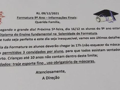 Comunicado sobre a formatura !