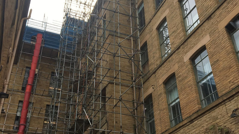 scaffold on four story building located in Saltaire