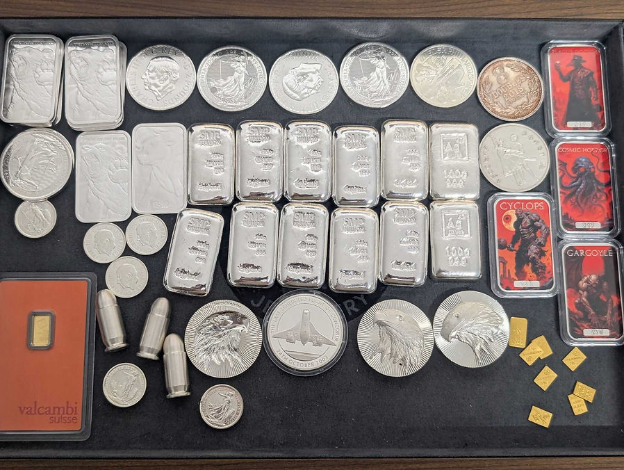 Array of silver bullion