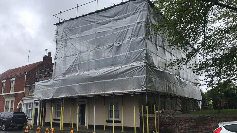 small Leeds building with temporary roof 
