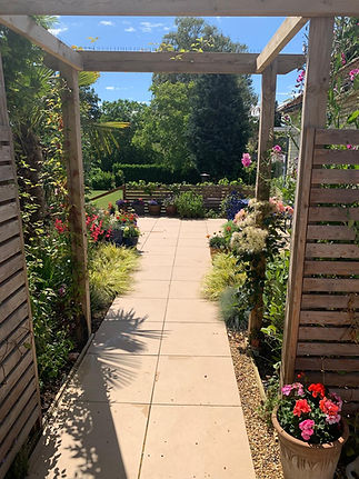 Garden path with wooden structure