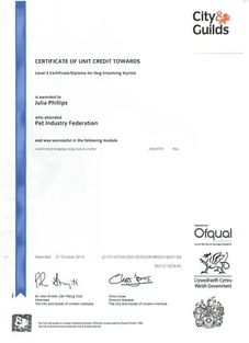 Certification of unit credit towards level 3 certificate for dog grooming.webp
