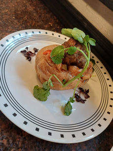 catering food on white plate