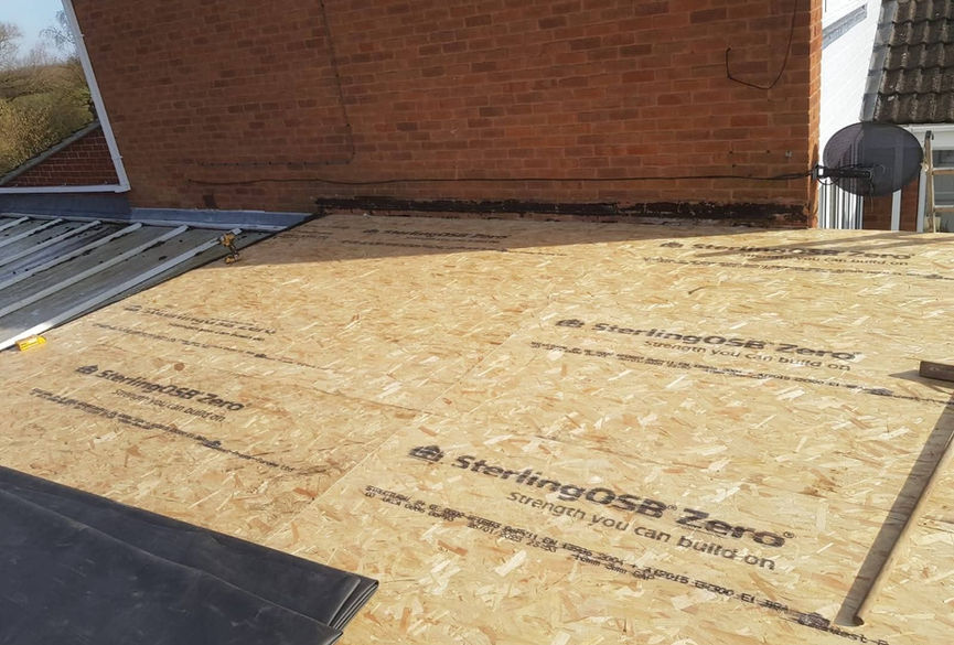 chipboard used to construct new flat roof