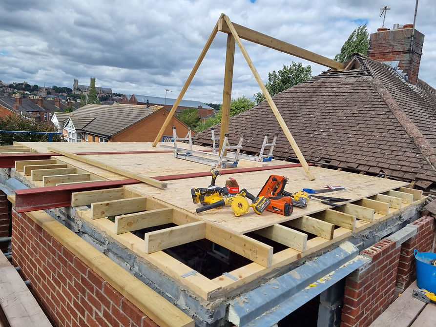 Flat roof installation wooden frame