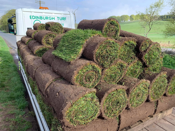 turf rolls on a truck