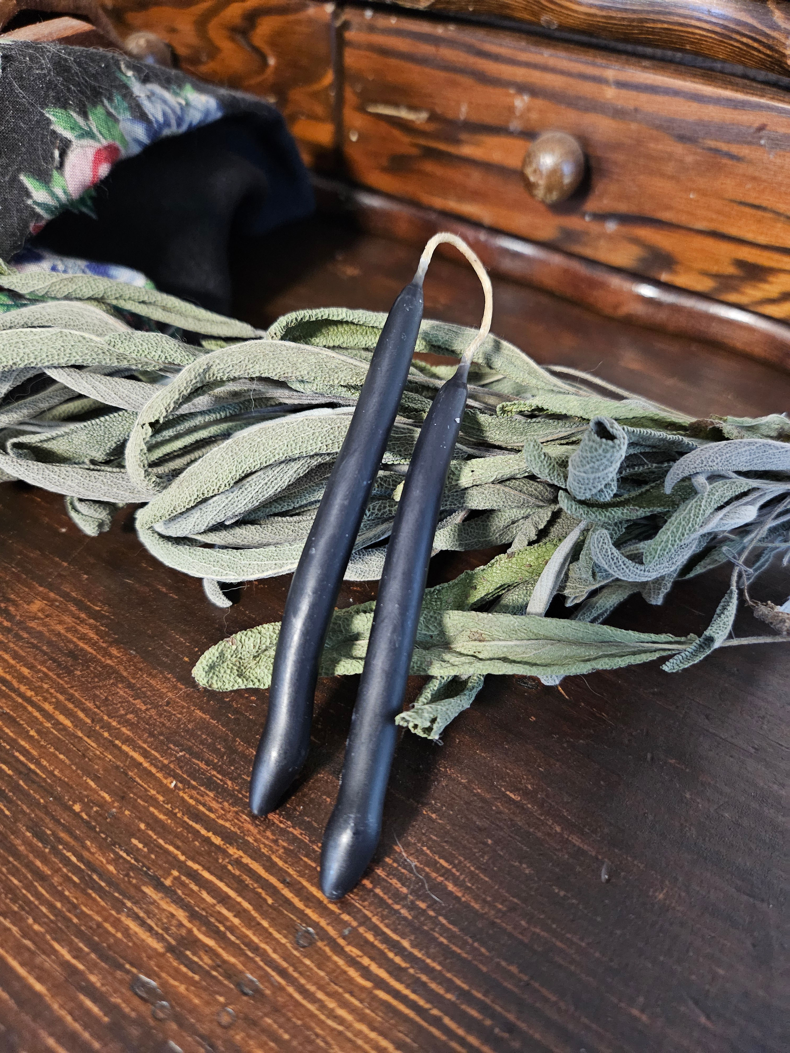 Black Elongated Witches Fingers - Hand Dipped, Beeswax Spell (Chime) Candle