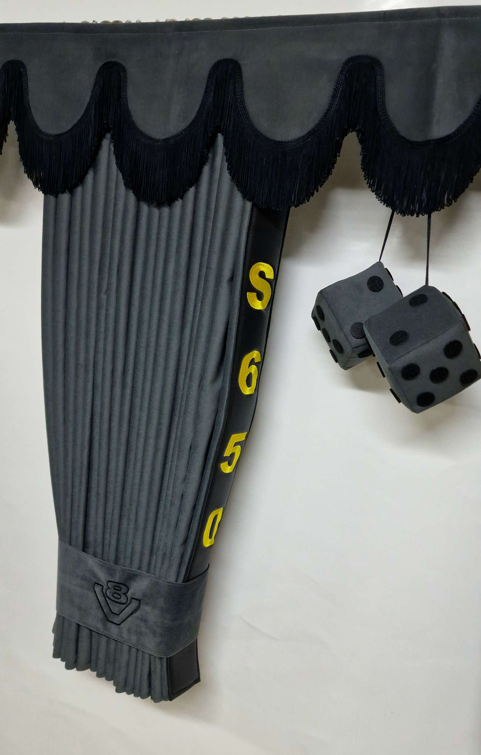 Custom Made Royal Plush Double Lined Truck Curtain Set With Embroidery