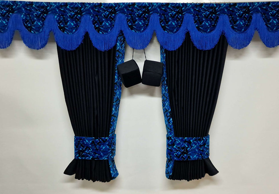 BLACK Royal Suede Curtains + Blue Danish Plush Dutch Quality