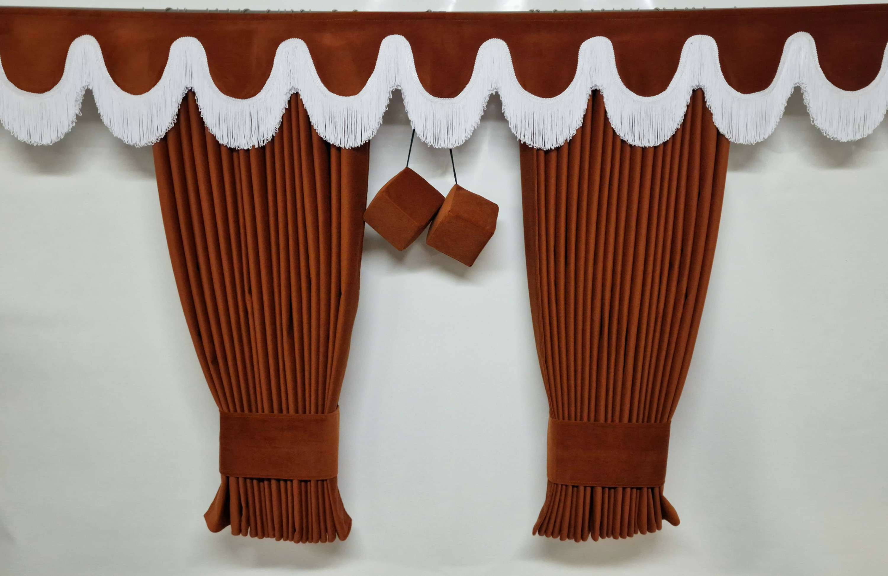 Rust/toffi + White Royal Suede Dutch Quality Double Lined Curtains