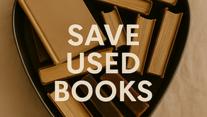 Square feature image showing a heart-shaped bin filled with gently worn, vintage books.