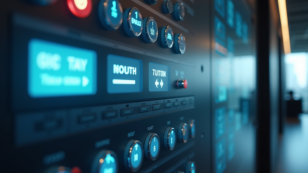 Close-up view of a wall-mounted AV control panel in a corporate office