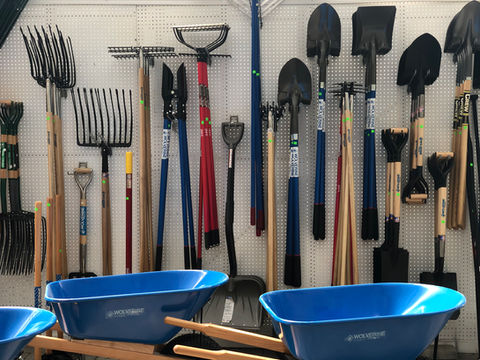A variety of gardening and landscaping tools at Sterling Greenery