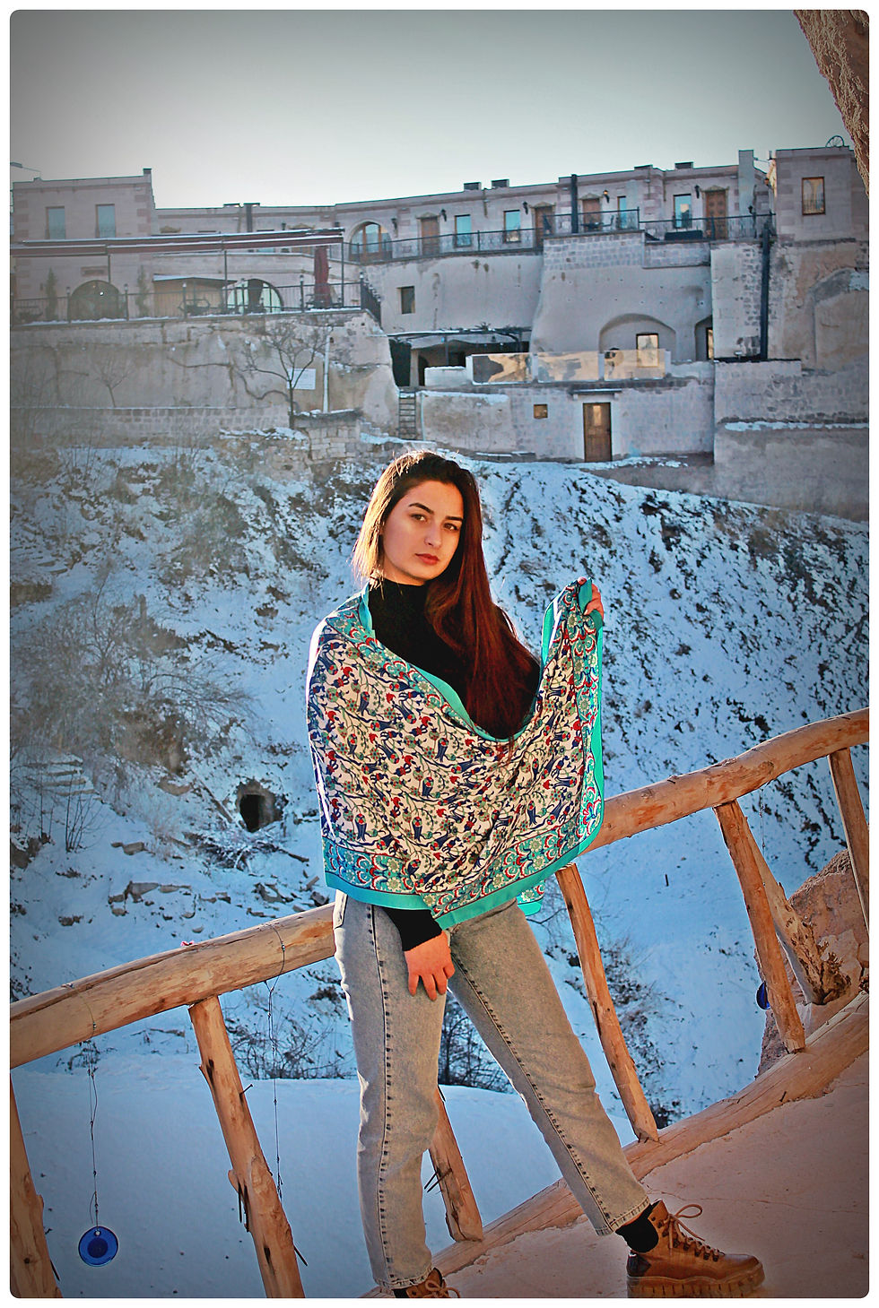 Küçük resim: Turkuaz Renk Desenli Şal