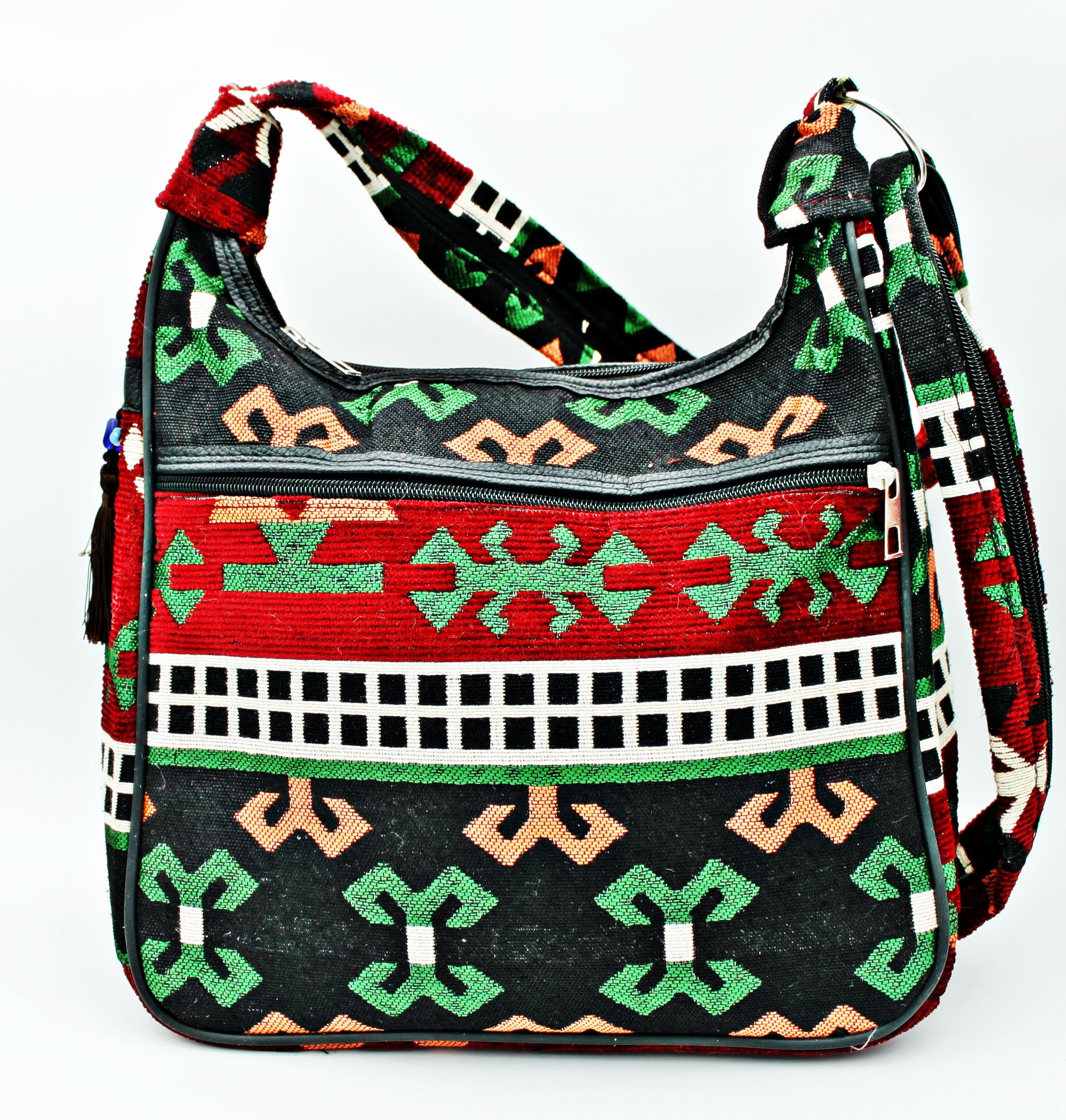 Yeşil-Siyah Renk Otantik Nazar Boncuklu Omuz Çantası