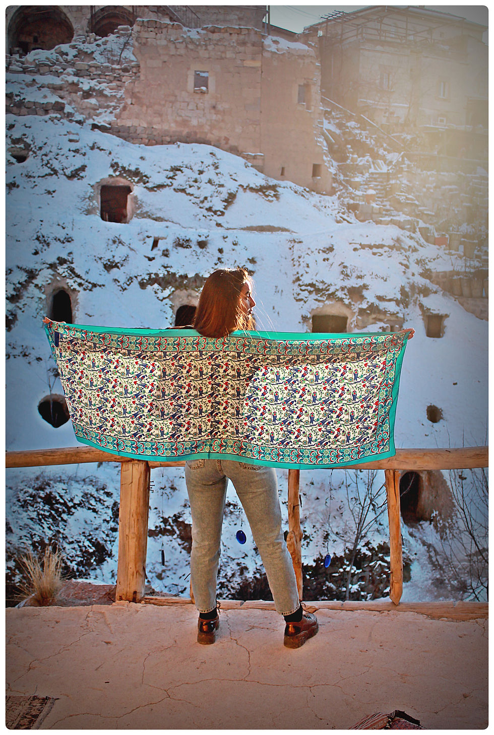 Küçük resim: Turkuaz Renk Desenli Şal