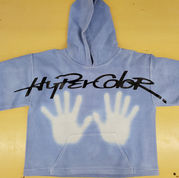 Light purple HyperColor hoodie with black script logo and white handprint fade, exemplifying custom screen printed hoodies and personalized hoodies. At Wow! Custom Tees