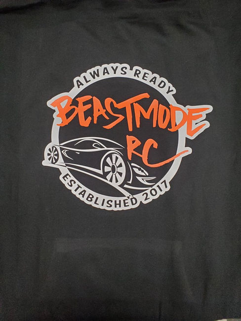 Beastmode RC car emblem with Always Ready Established 2017 design on black, ideal for screen printed hoodies. At Wow! Custom Tees