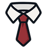A collar and tie icon, representing the professional look of embroidery in NY at Wow! Custom Tees.