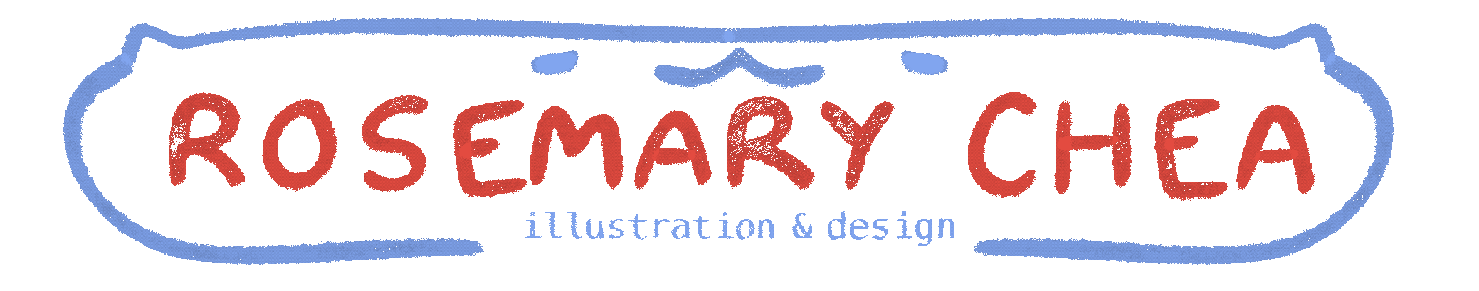 Animated blue and red text reading "Rosemary Chea, illustration and design"