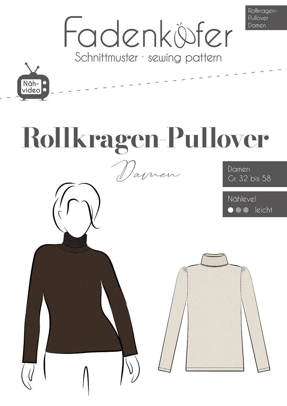 Fadenkäfer Schnittmuster Rollkragen Pullover Damen Titelbild