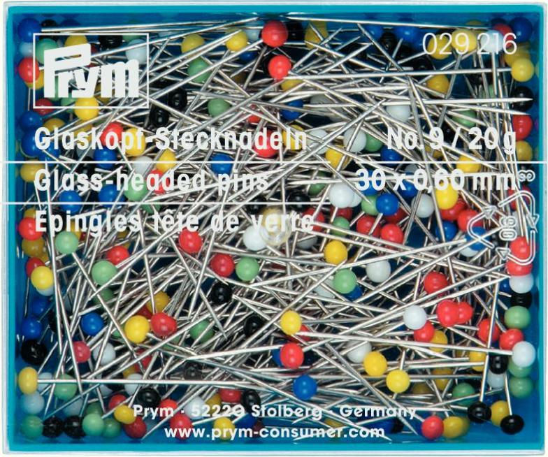 Stecknadel mit Glaskopf farbig 30x0.60 mm Dose 20g Prym